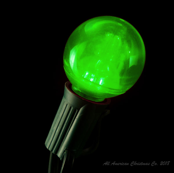 G40 Smooth LED Patio Lights - E-17 - Green - 25 Pack | All American Christmas Co