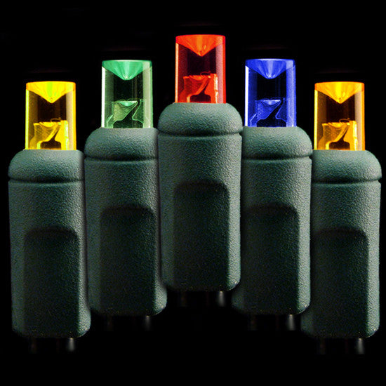 Wide Angle 5mm LED Lights - 50 count - 6" Spacing - Multi - Green Wire | All American Christmas Co