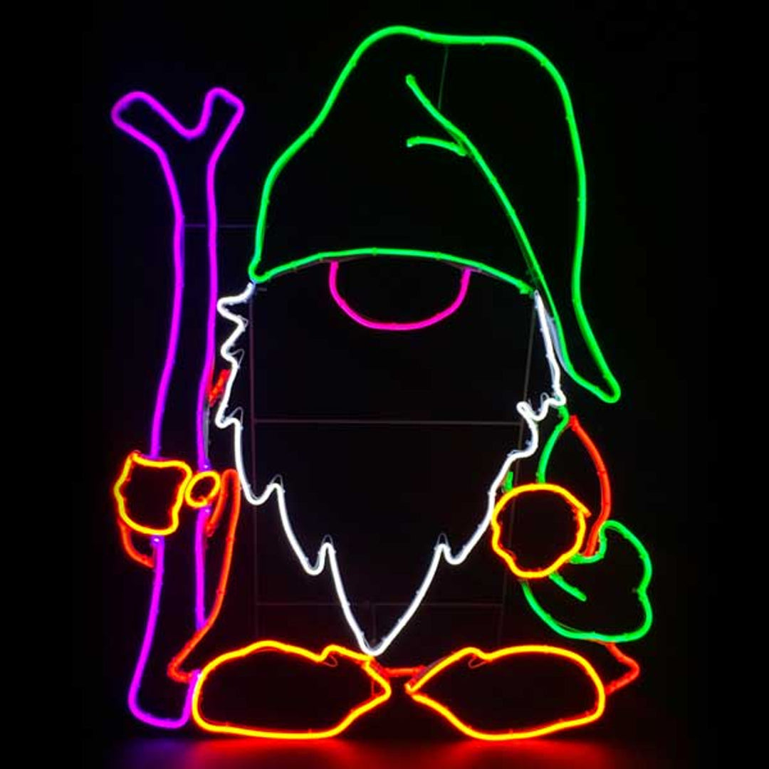 Neon Gnome with Hiking Stick - All American Christmas Co