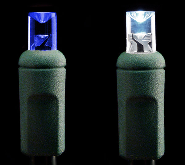 Wide Angle 5mm LED Lights - 50 count - 6" Spacing - Blue and White - Green Wire