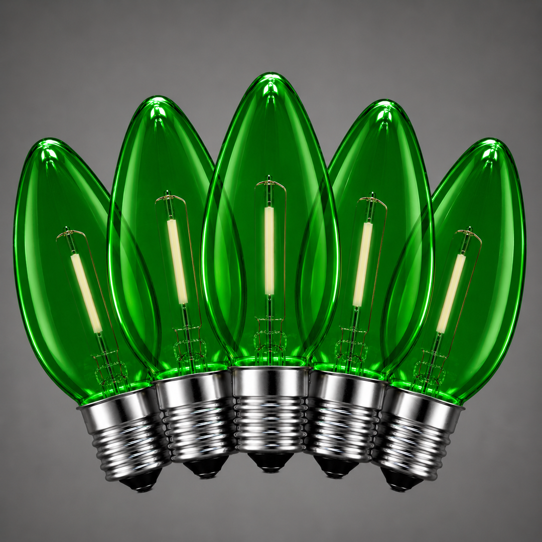 C7 Smooth Filament LED Bulbs - Green - 25 Pack