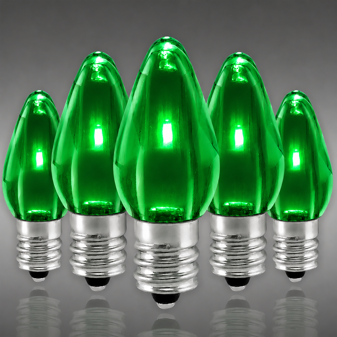 C7 Smooth LED Bulbs - Green - 25 Pack