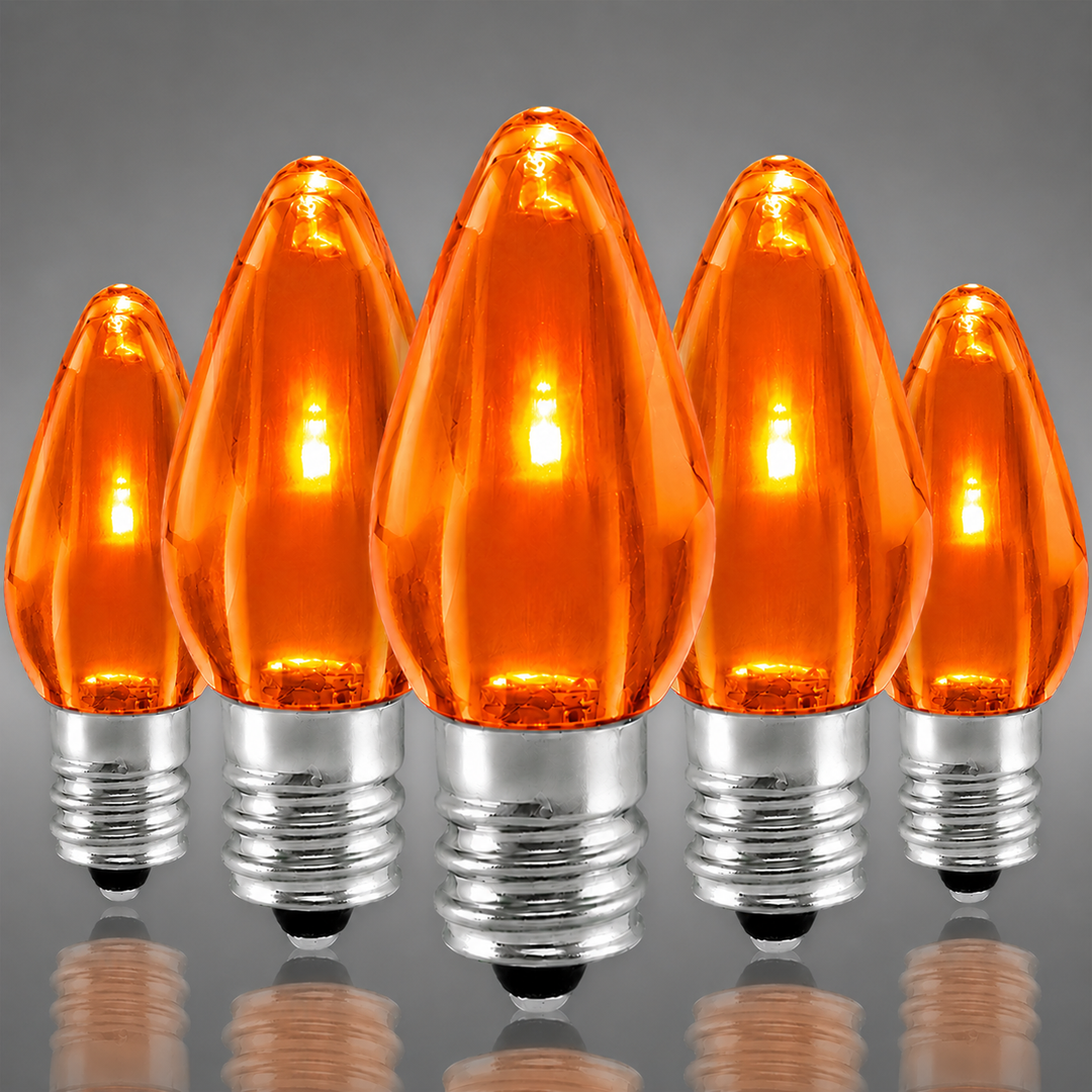 C7 Smooth LED Bulbs - Orange - 25 Pack