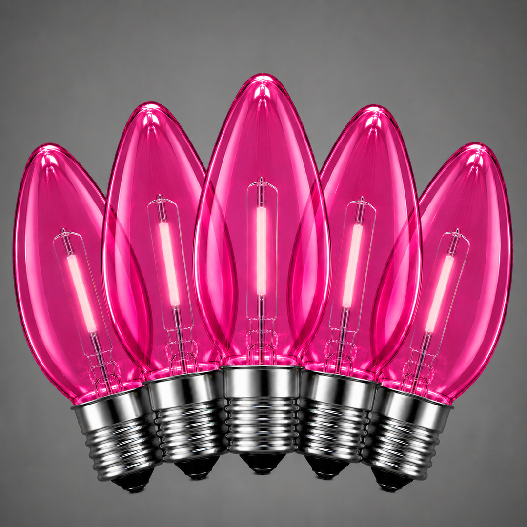 C7 Smooth Filament LED Bulbs - Pink - 25 Pack