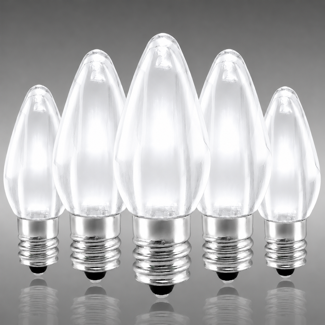 C7 Smooth LED Bulbs - Pure White (Cool White) - 25 Pack