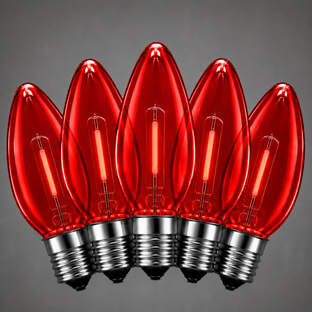 C7 Smooth Filament LED Bulbs - Red - 25 Pack