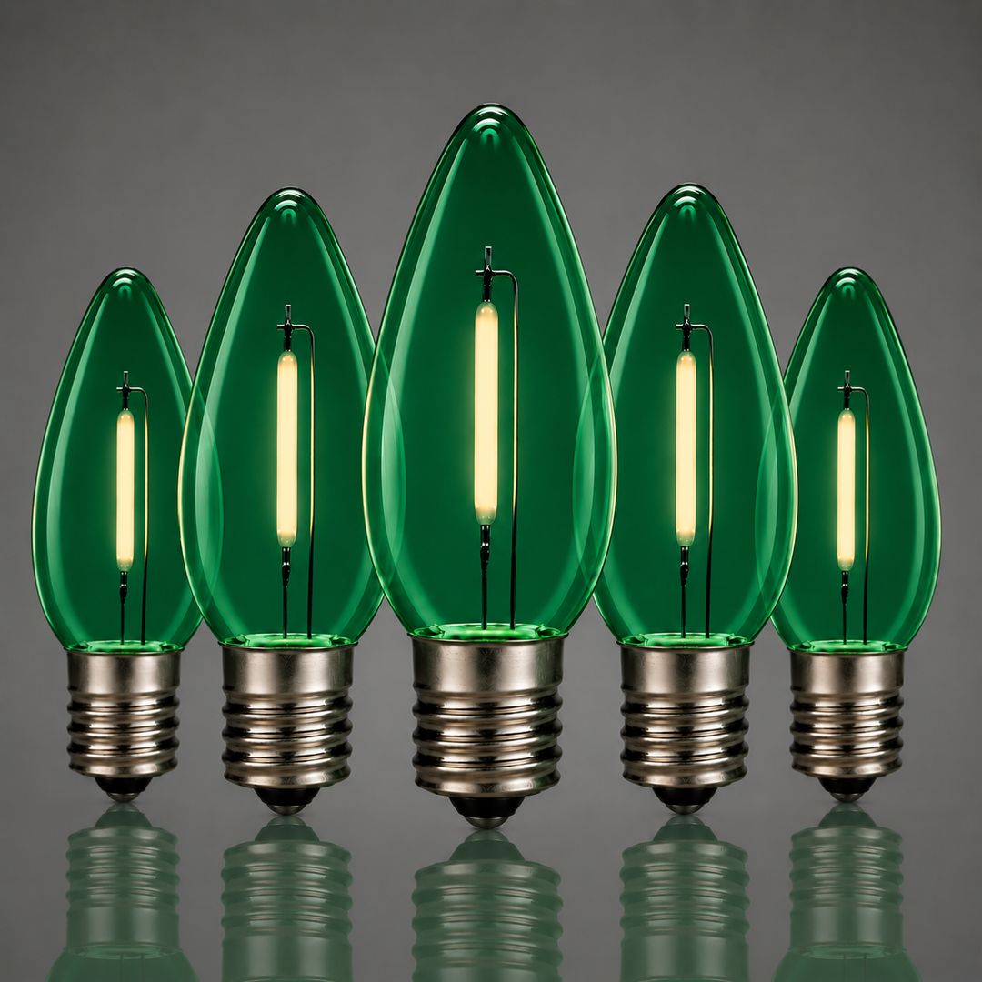 C9 Smooth Filament LED Bulbs - Green - 25 Pack