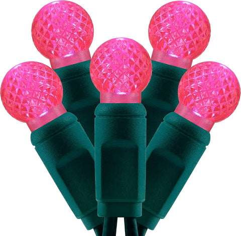 G12 Raspberry LED Lights - 50 count - Pink - Green Wire - Case of 12