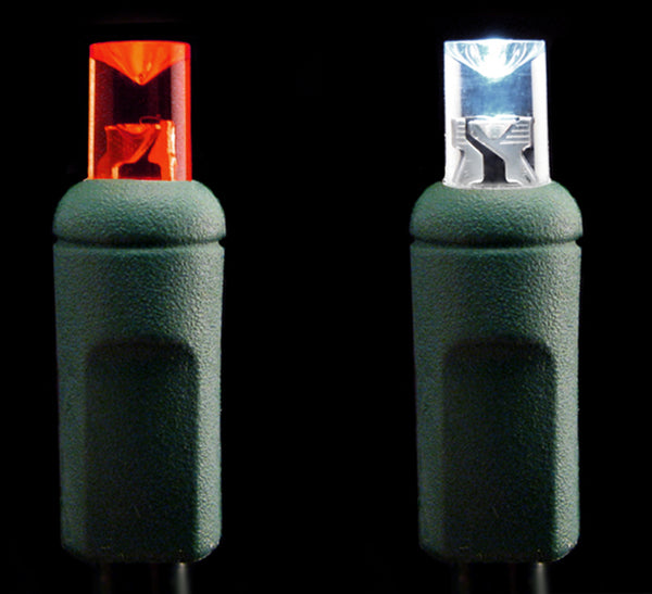 Wide Angle 5mm LED Lights - 50 count - 6" Spacing - Red and White - Green Wire