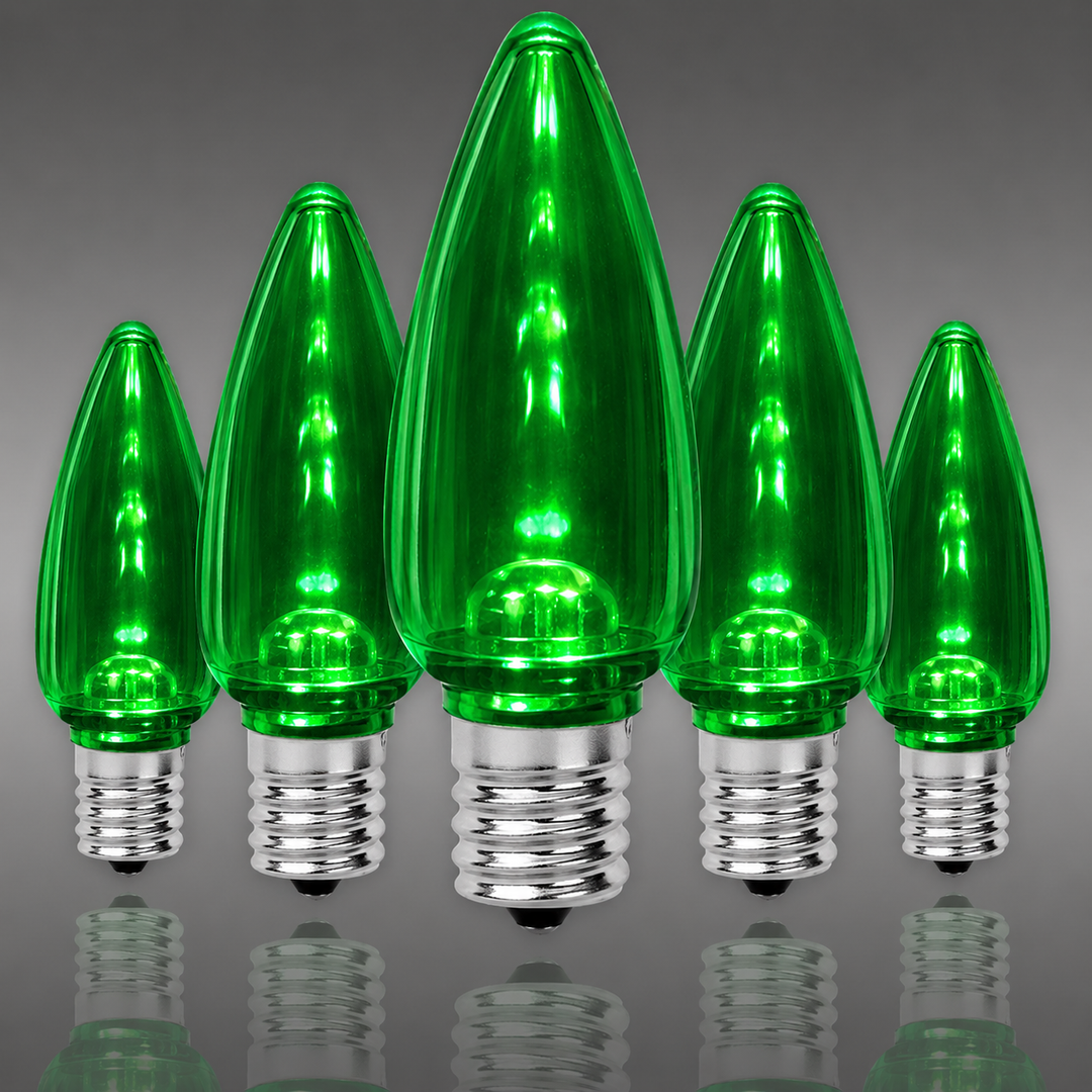 C9 Smooth LED Bulbs - Green - 25 Pack