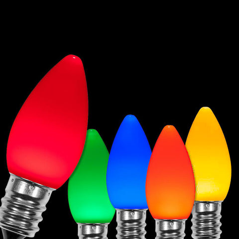 Opaque C7 LED Bulbs - Multi (B,G,O,R,Y) - 25 Pack | All American Christmas Co