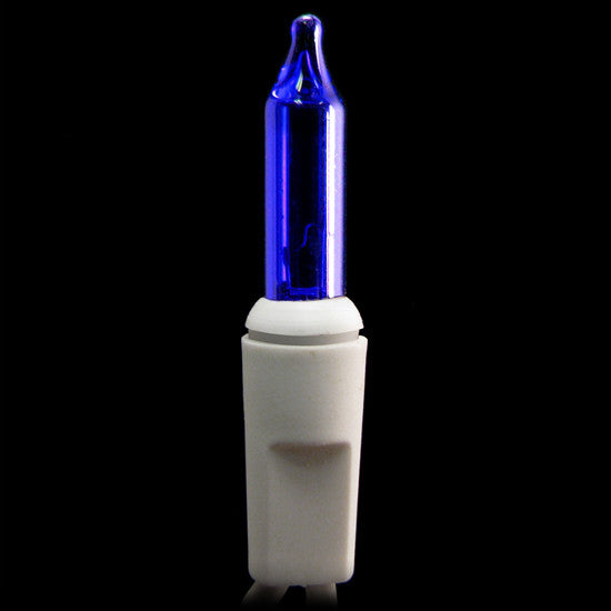 2.5 Inch Spacing - 100 Mini Christmas Lights - Blue Bulbs - White Wire | All American Christmas Co