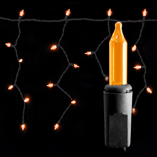 100 Count Icicle Lights - Orange Bulbs - Black Wire - 6' Length | All American Christmas Co