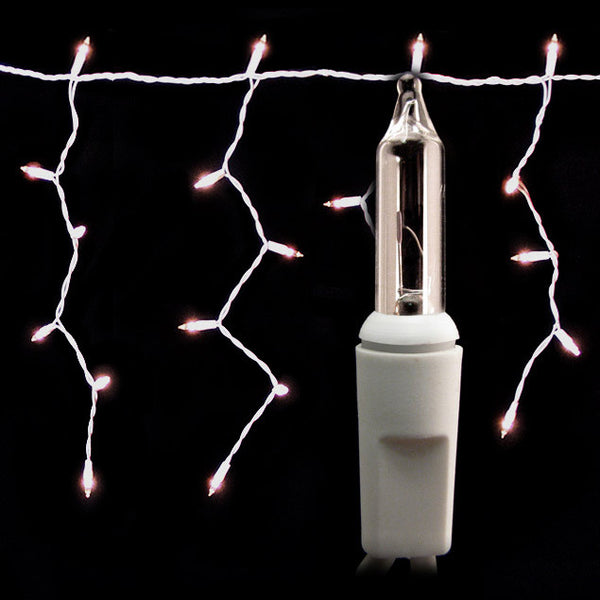 150 Count Icicle Lights - Clear Bulbs - White Wire - Flash | All American Christmas Co
