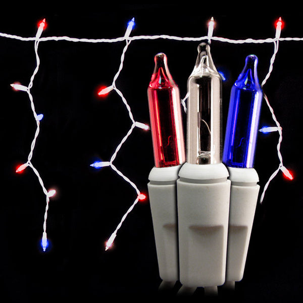 150 Count Icicle Lights - Patriotic Bulbs - White Wire | All American Christmas Co