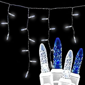 M5 LED Icicle Lights - 100 Count - Blue and Pure White - White Wire