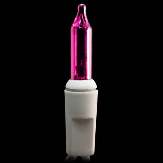 2.5 Inch Spacing - 50 Count Mini Lights - Pink Bulbs - White Wire | All American Christmas Co