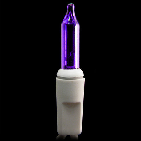 2.5 Inch Spacing - 100 Mini Christmas Lights - Purple Bulbs - White Wire | All American Christmas Co