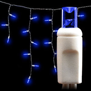 Wide Angle 5MM LED Icicle Lights - 100 Count - Blue - White Wire | All American Christmas Co
