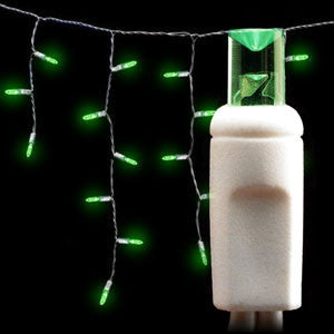 Wide Angle 5MM LED Icicle Lights - 100 Count - Green - White Wire | All American Christmas Co