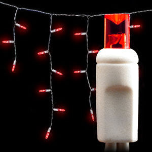 Wide Angle 5MM LED Icicle Lights - 100 Count - Red - White Wire | All American Christmas Co