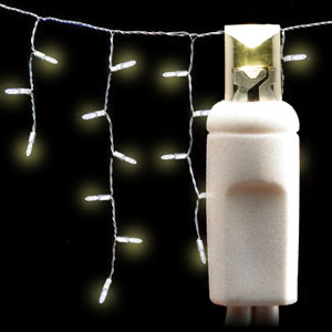Wide Angle 5MM LED Icicle Lights - 70 Count - Warm White - White Wire | All American Christmas Co