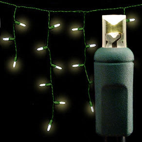 Wide Angle 5MM LED Icicle Lights - 100 Count - Warm White - Green Wire | All American Christmas Co