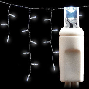 Wide Angle 5MM LED Icicle Lights - 70 Count - Pure White - White Wire | All American Christmas Co